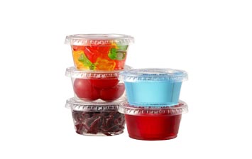 Airtight and stackable clear PET 1oz plastic portion cups with lids wholesale