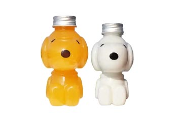 Bpa free clear dog shape 400ml custom plastic juice bottles with twist off tops
