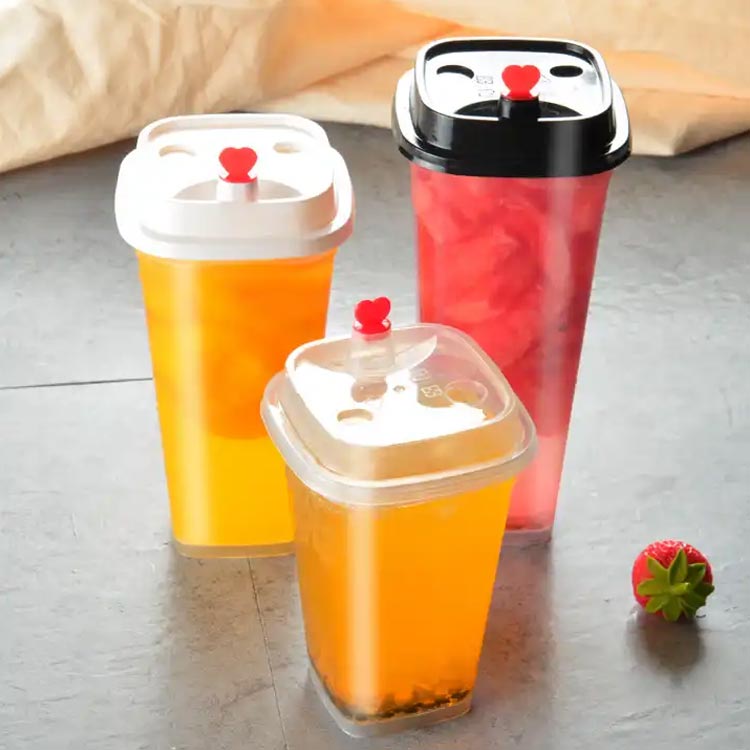 16oz clear PP square disposable plastic milkshake cups with lids for bubble tea