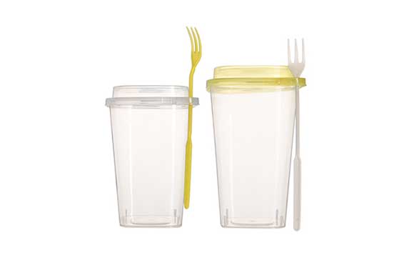High quality 650ml transparent PP injection molding square disposable smoothie cups with lids and fo