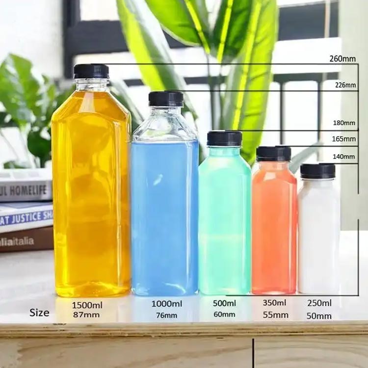 BPA Free clear PET french square 16oz plastic bottles for juicing