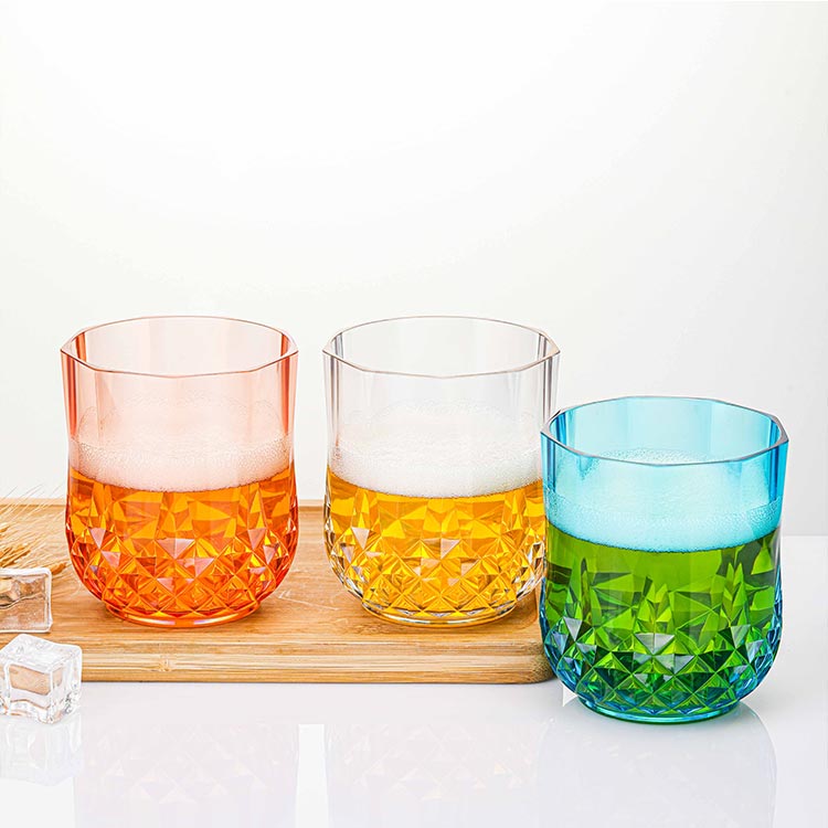 Wholesale stemless clear water pc cup whiskey plastic tumbler Octagonal beer mug household transparent anti-fall emulate glasses