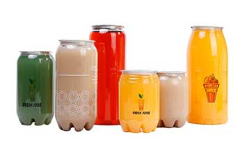 Hot selling round clear 16oz plastic juice cans with metal lids