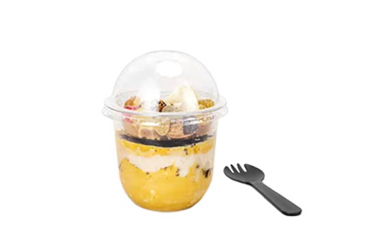 Best selling clear 12oz plastic cheese cake cups with dome lids and spoons