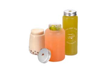 500ml small clear plastic milk tea bottles with aluminum lids and straws