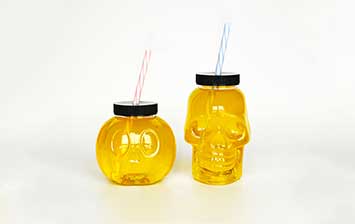 16oz clear plastic skull bottle with straw for juice and wine