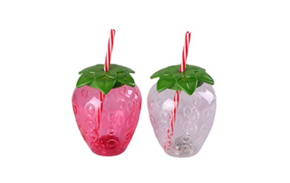Custom clear 500ml plastic strawberry cup with straw for fruit juice/bubble tea