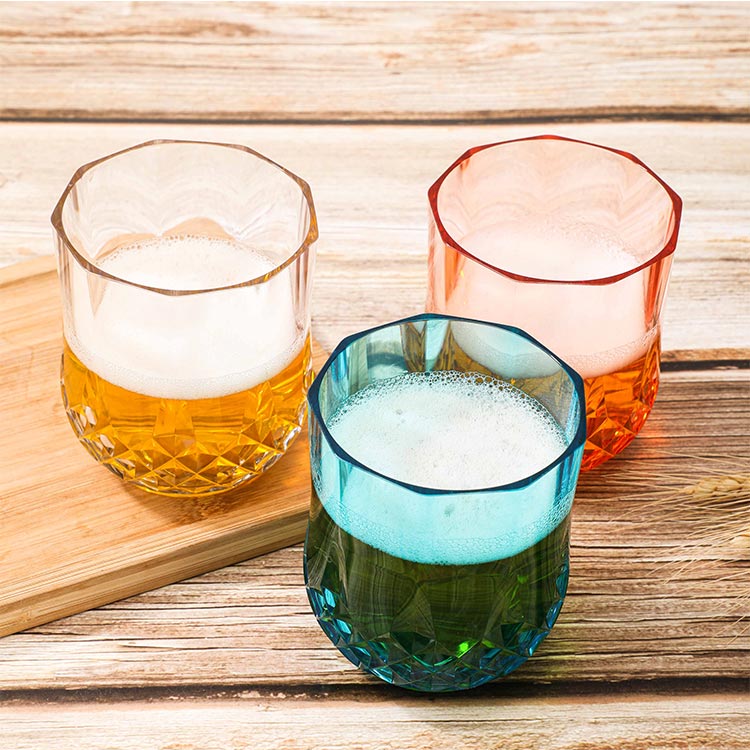Wholesale stemless clear water pc cup whiskey plastic tumbler Octagonal beer mug household transparent anti-fall emulate glasses