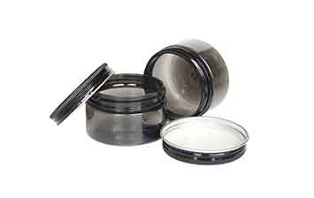 Cheap empty 100ml black plastic cosmetic jars with aluminum lids bulk
