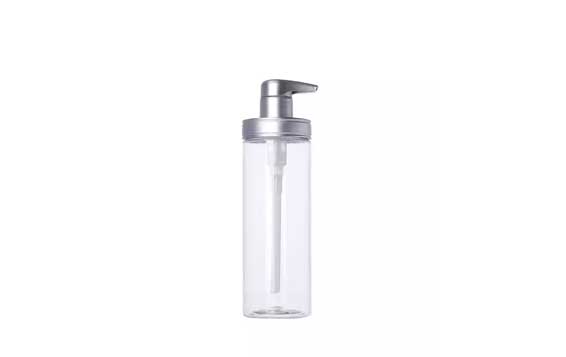 Reusable clear 500ml plastic dish soap bottle with metal silver pump for kitchen