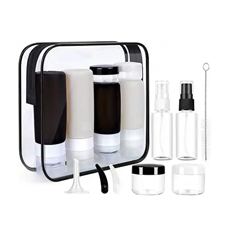 Refillable cosmetic sets clear mini plastic travel size bottles with caps for liquids/creams