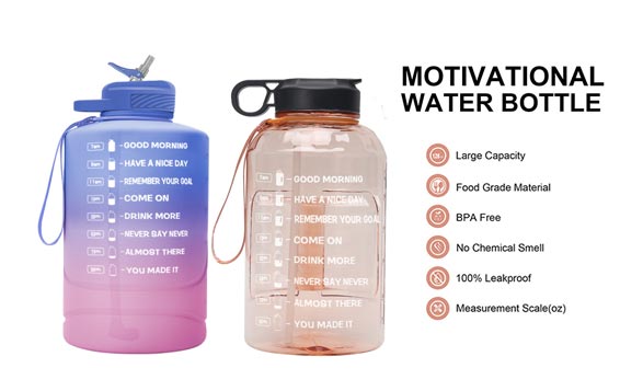 Leakproof 2.2L plastic motivational water bottle with straw for sports