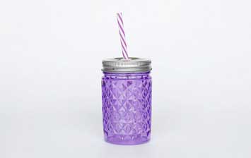 PET embossed plastic mason jar with lid and degradable straw