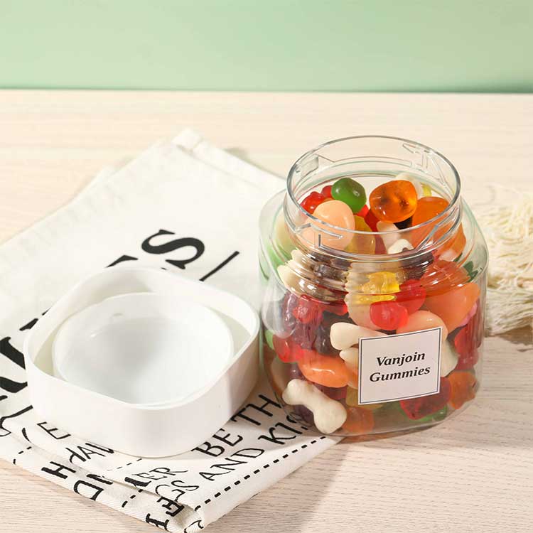 Food grade wide mouth 375ml/550ml square plastic jars with lids bulk for peanut spice cookie candy