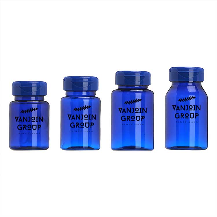 Medicine packer container empty 100ml PET cobalt blue plastic pill bottle with snap cap 38-400 neck finish
