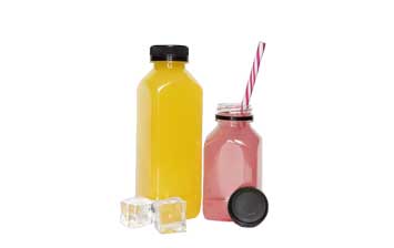 Eco friendly clear square 2oz pla plastic bottles with black caps