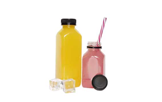 Eco friendly clear square 2oz pla plastic bottles with black caps