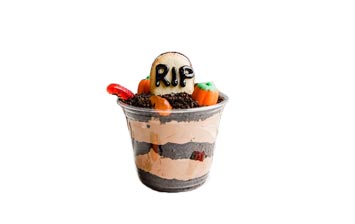 Custom fancy 10oz plastic dirt cups with spoon for halloween