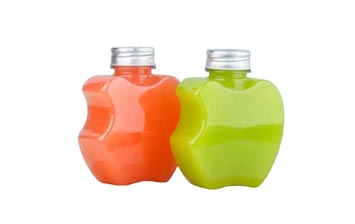 Custom clear 12oz apple shaped plastic juice bottles with caps from supplier