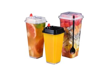 16oz clear PP square disposable plastic milkshake cups with lids for bubble tea