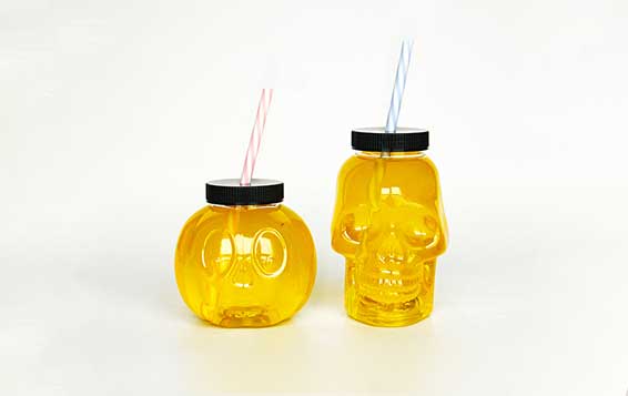 16oz clear plastic skull bottle with straw for juice and wine