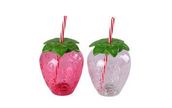 Custom clear 500ml plastic strawberry cup with straw for fruit juice/bubble tea