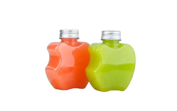 Custom clear 12oz apple shaped plastic juice bottles with caps from supplier