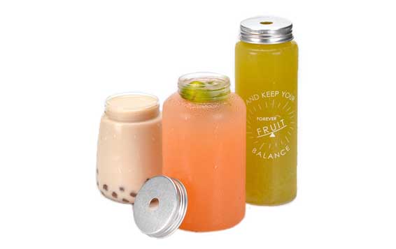 500ml small clear plastic milk tea bottles with aluminum lids and straws