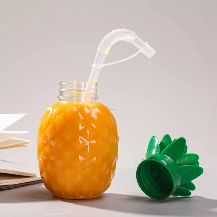 New style PET 500ml plastic pineapple juice bottle with straw for party