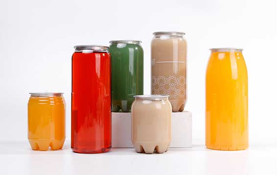 Hot selling round clear 16oz plastic juice cans with metal lids