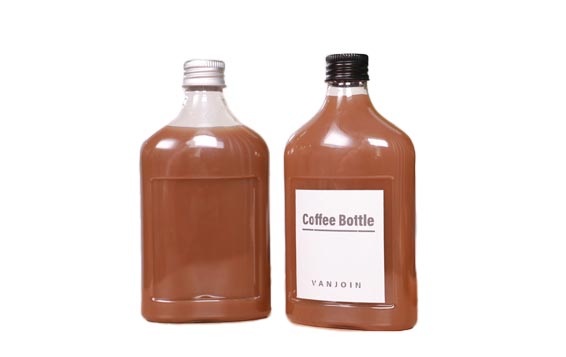 Bulk sale flat square 500ml plastic cold brew coffee bottle with aluminum cap