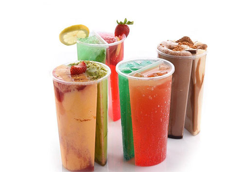 wholesale PP Two Compartment Split cup Bubble Tea Drink Twin Cup