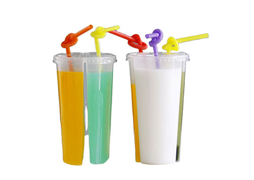 wholesale PP Two Compartment Split cup Bubble Tea Drink Twin Cup