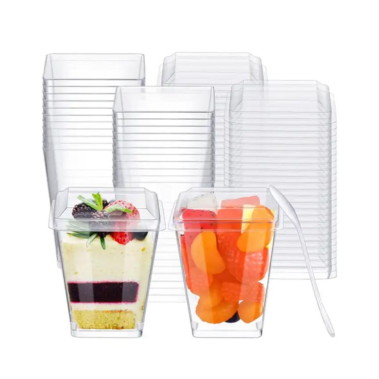 Wholesale small 5oz square plastic dessert cups with lids and spoons