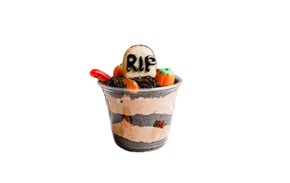 Custom fancy 10oz plastic dirt cups with spoon for halloween