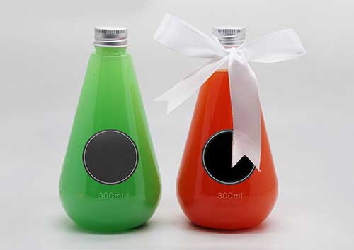 300ml pear shaped PET clear fruit juice plastic bottle, 24/410 neck