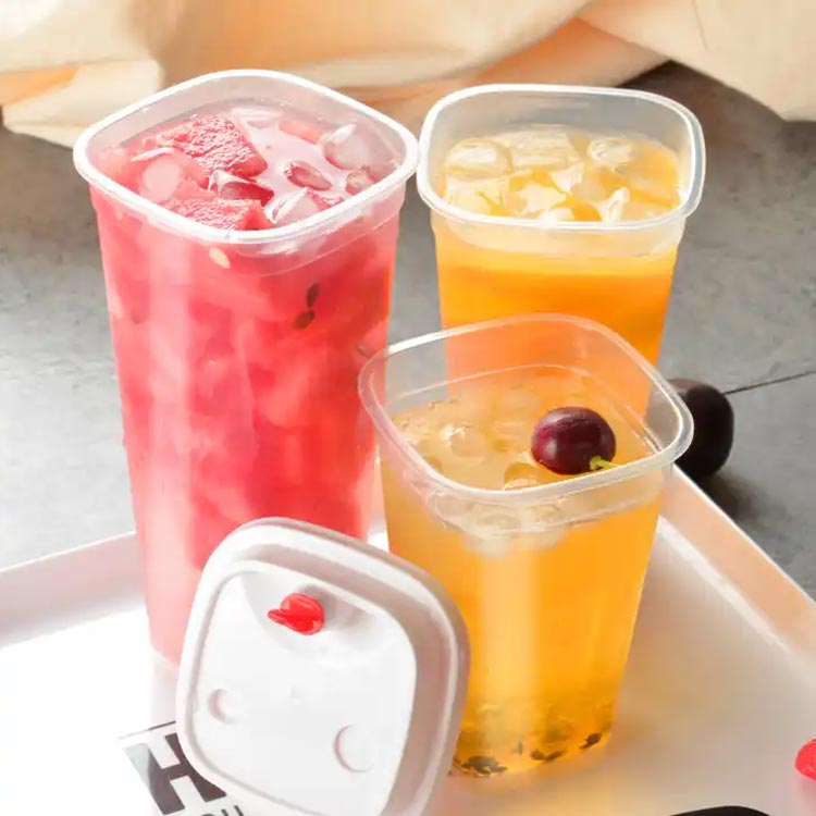 16oz clear PP square disposable plastic milkshake cups with lids for bubble tea