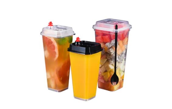 16oz clear PP square disposable plastic milkshake cups with lids for bubble tea