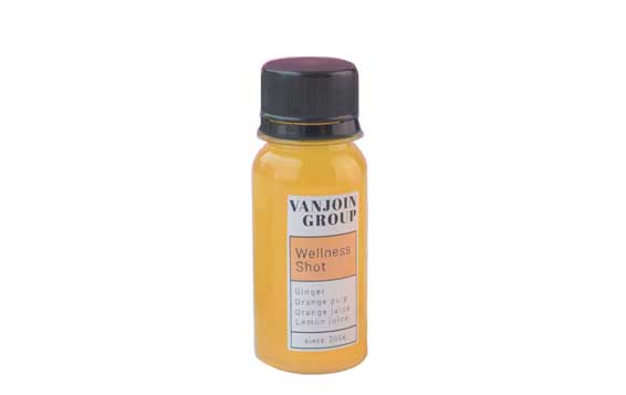 Wholesale custom 2oz small empty plastic shot bottles with caps for juice liquor portion ginger whiskey