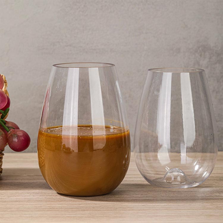Custom clear reusable 9oz 10oz stemless plastic wine glasses for wedding & birthdays