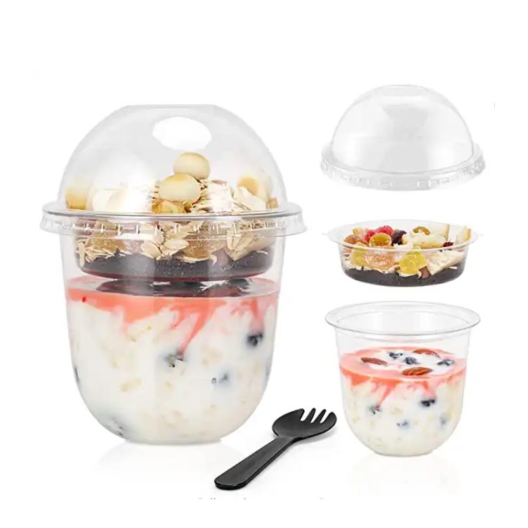 Best selling clear 12oz plastic cheese cake cups with dome lids and spoons