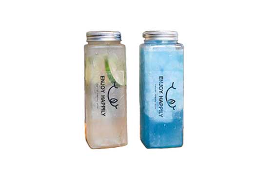 500ml/750ml wide mouth clear square plastic milk tea bottle with screw aluminum cap