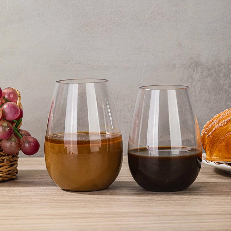 Custom clear reusable 9oz 10oz stemless plastic wine glasses for wedding & birthdays