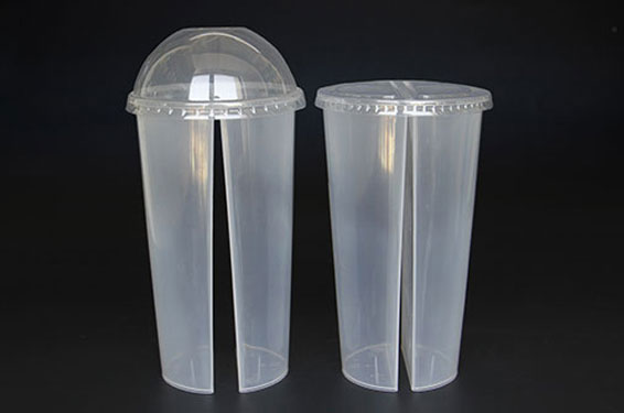 wholesale PP Two Compartment Split cup Bubble Tea Drink Twin Cup