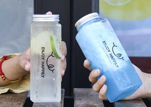 750ml wide mouth clear square plastic milk tea bottle with screw aluminum cap