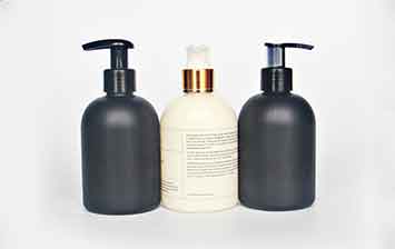 Home decorative 250ml black plastic bathroom bottles with pump