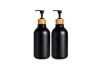 Custom empty 500ml black plastic bamboo pump bottle for Kitchen & Bathroom