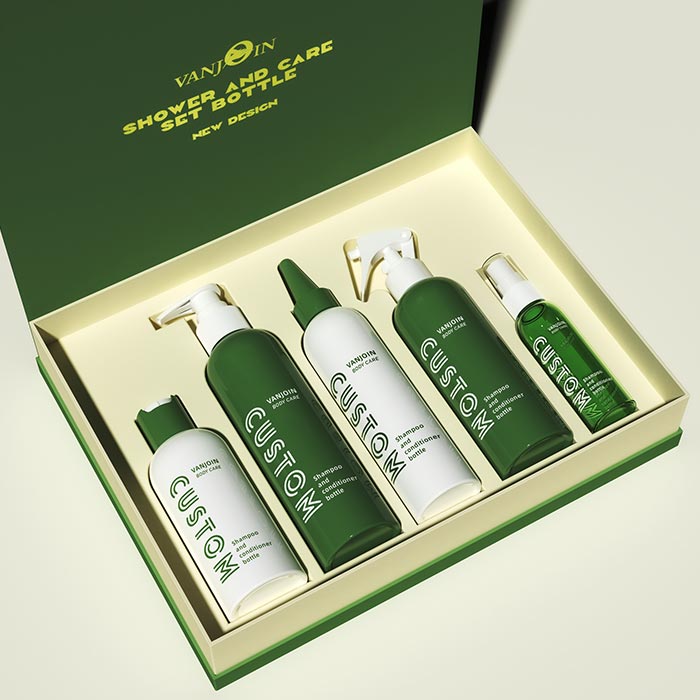 Shampoo and Conditioner Dispenser, Refillable Plastic Shampoo Pump Bottles with Waterproof Labels, Empty Body Wash Dispenser Set for Bathroom, Shower Soap Bottles