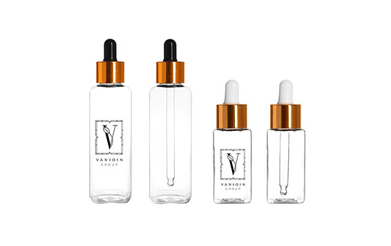 Custom square flat shoulder 30ml 100ml plastic serum bottles with dropper for cosmetic packaging