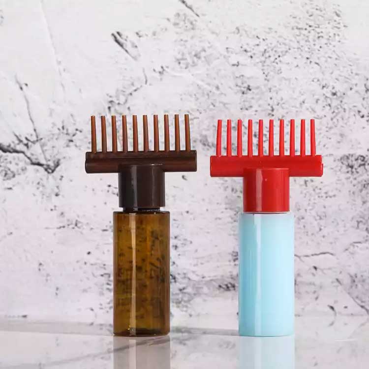 Multi-colored resuable 120ml plastic root comb bottle for hair oil